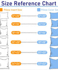 Size reference chart for pillow inserts and covers, including Pack Of 2 12x20 Outdoor Pillow Inserts Water Resistant And Waterproof Lumbar Cushions.