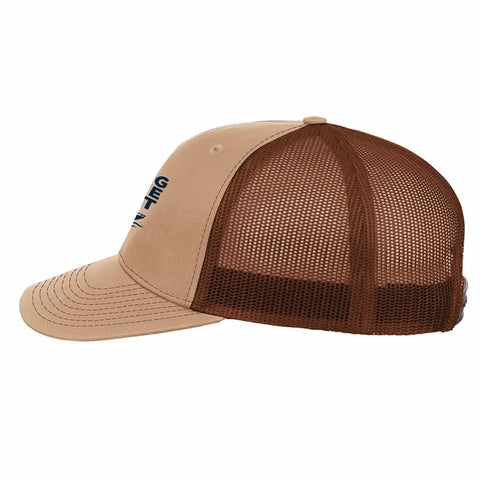 Side view of Boat Day Trucker Hat For Men And Women, Cool Breathable Athletic Cap, showing lightweight mesh back and curved brim.