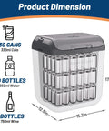 Ride Along Thermoelectric Car Cooler And Warmer 32 Qt visual showing dimensions for 30 cans, 20 bottles, and 9 wine bottles.
