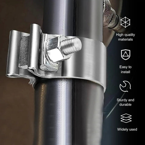 Heavy Duty 2.5 Inch Stainless Steel Narrow Band Exhaust Clamp O Type Clip on metal pipe showing bolt and durability