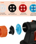 Heavy Duty Cordless Paint Sprayer Kit showing nozzle options for various projects including cabinets and outdoor walls.