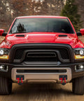 Ram truck with Two Pack Front Tow Hook Mounting Brackets with Three Quarter Inch D Ring, steel, black powder coat, front view