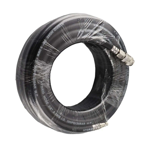 Beefy 15M Flexible Rubber Air Hose Kit Rated 900 PSI With 5PC Accessory Bundle For Tire Inflation coiled black hose