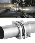 Stainless Steel Flange Repair Pipe Kit With Spring For Fast Leak Seal And Quick Install Universal Fit For 2.75 Inch Tubing, close-up view of the kit installed on tubing.
