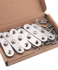 Six Piece Quality Heavy Duty Stainless Steel Pivot Hinges Delivered With Slick 360 Degree Swivel And Effortless No Sweat Mounting For Household Cabinet Doors in a box with screws.