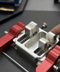 Bench Mounted Soldering Clamp With Ceramic Blocks For Hobbyists Pro Grade Wire Solder Fixture Heat Resistant Hands Stabilizer Holder Stable Workbench Mount For Precise Electronics Maintenance And DIY Craft Projects, red grips