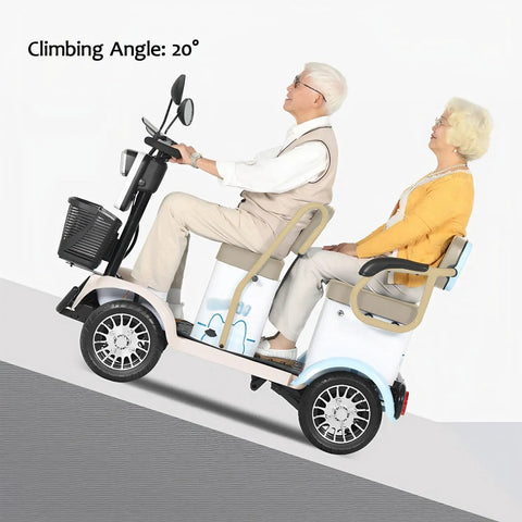Haoweih 4 Passenger Electric Golf Cart For Adults And Seniors, 20 Mile Range, 440 Lb Capacity, Low Speed Lsv For Neighborhood, Retirement Community, And Golf Course With 650W Ac Motor And Led Display on a slope, showcasing seating for two.