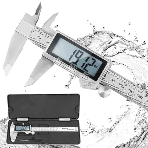 IP54 Waterproof Digital Caliper With Stainless Steel Build, Huge LCD Display, Vernier Caliper, Auto Off, Inch And Millimeter Conversion, 6 Inch And 150 mm Precision Measuring Tool For Home And Shop with water splash
