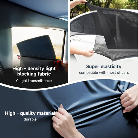 Baby Car Window Shades With UV Block And 99 Percent Sun Protection showing high-density fabric, elasticity, and quality material.