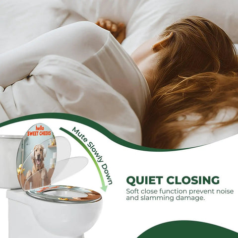 Elongated Toilet Seat for Bathroom Decor with soft close feature, decorative design, suitable for quiet use.