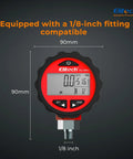 Pro Grade Two Way AC Manifold Gauge with digital pressure readout, 1/8-inch fitting, dual temperature, supports R134A, R12, R22, R410A