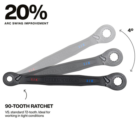Three-piece Four In One Reversible Ratcheting Box Wrench Set Two Piece Sae Hex Forged Steel Ninety Tooth Socket Wrenches.