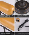 Antique Timeless Bankers Desk Lamp With All Metal Construction In Oil Rubbed Bronze And Amber Glass Shade USB A Port details