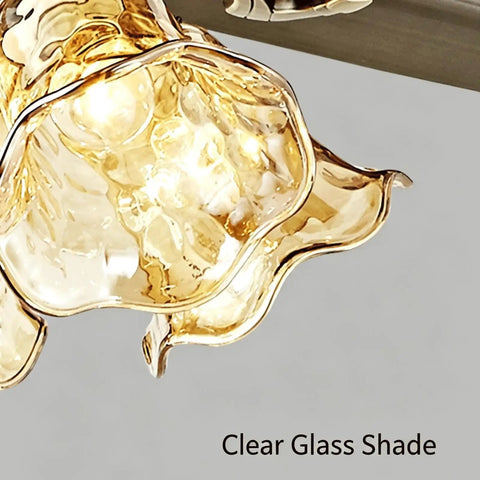 YPDJVLTI Ceiling Fans Lights 48-52Inch LED Fandelier clear glass shade detail with golden finish