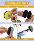 Installation steps for All In One 174 Pcs 3 Inch Sanding Discs Kit with Grit 60 to 10000 for drills and rotary tools.