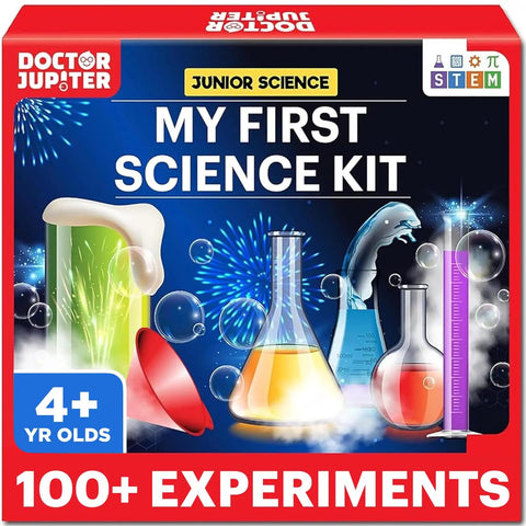 Hands On Science Kit For Kids Aged 4 To 8 With 100 Plus Experiments, STEM Educational Toy box with colorful lab equipment images