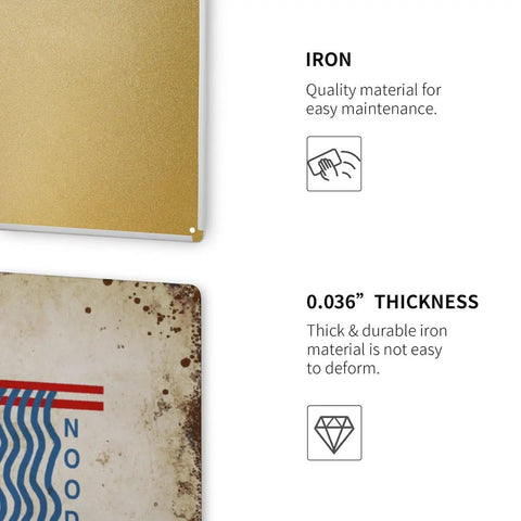 Image showing thickness and quality of Ramen Lovers Gift Idea Dope Japanese Food Wall Art Sign For Modern Kitchen Decor Double Sided Pewter Metal Sign Waterproof And Rust Resistant Measures 8 By 12 Inches Perfect For Any Wall Or Door And A Great Gift For Ramen Lovers iron material with 0.036 inch thickness detail.