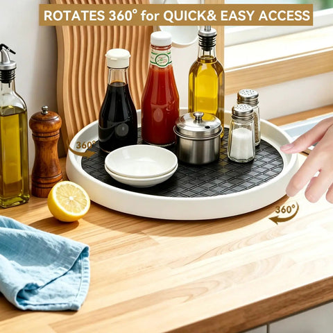 Lazy Susan Turntable Organizer 10 Inch 360 Degree Rotating Tray for kitchen spices with non-skid base and handles