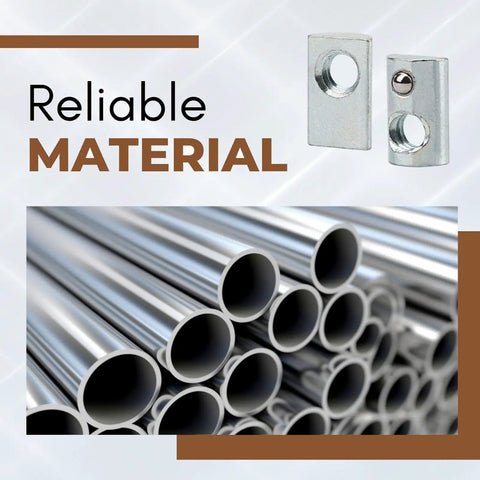 M6 X 1.0 T Slot Nut With Spring Ball Loaded, 10 Pack, Carbon Steel, shown with aluminum extrusion rails and reliable material text