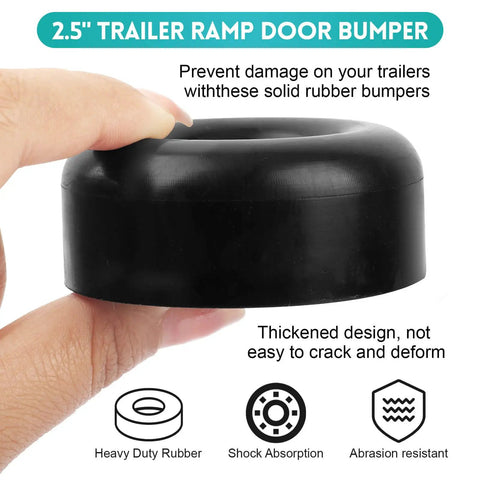 Heavy Duty Round Rubber Trailer Ramp Door Bumpers Set Of 4 With Mounting Hardware Replacement Cushions in hand, 2.5-inch size