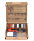 Open box showing DIY Tile Repair Kit With 8 Color Wax Blocks And Electric Heating Pen, Easy Home Fix For Ceramic Porcelain Walls, Small Potholes And Nail Holes On Tile Or Stone, Fast, Clean, Pro Like Results.