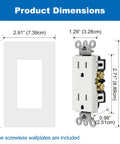 Thirty Pack 15 Amp Decorator Receptacle Outlet With Screwless Wall Plate Included, 15A 125V 1875W dimensions diagram