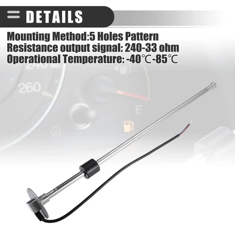 Universal Marine Fuel Sending Unit Float Gauge Replacement For Boats And More, 22 Inch Stainless Steel Water Level Sender, Anti Corrosion, Diesel And Gas Tank Sensor, Fits Most Trucks, RVs, Generators, Buses, Silver Tone details view