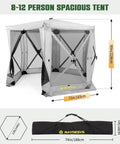 Six Sided Pop Up Gazebo Tent With Mesh Windows, Quick Set Up, 12x12 Foot Backyard And Camping Canopy Shelter shown folded and setup