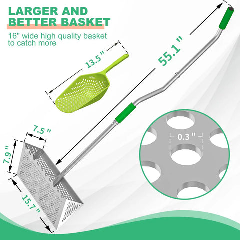 16 Inch Aluminum Sand Flea Rake With Sifter Basket And Scoop For Beach Fishing Bait, Lightweight Yet Durable Aluminum Beach Tool With Corrosion Resistant Build, Ergonomic, Back Friendly, Makes Sand Flea Hunting And Bait Gathering A Breeze