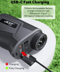 Go To Golf Rangefinder With Slope And Anti Shake Tech, 800 Yard Range, showing USB-C charging port and cable connection