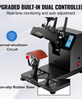Zero Hassle 6X3.75 Inch Curved Hat Heat Press Clamshell Design Nonstick Aluminum Plate Digital Lcd Timer temperature control with rubber base.