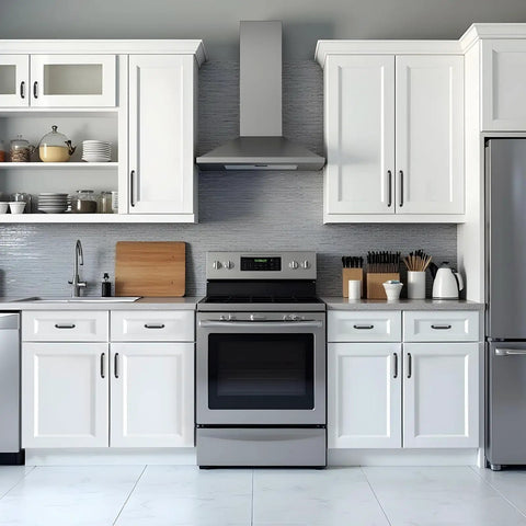 Premium Matte Black Cabinet Handles And Drawer Pulls 5 Inch 10 Pack Heavy Duty Zinc Alloy Kitchen Hardware on modern white cabinets.