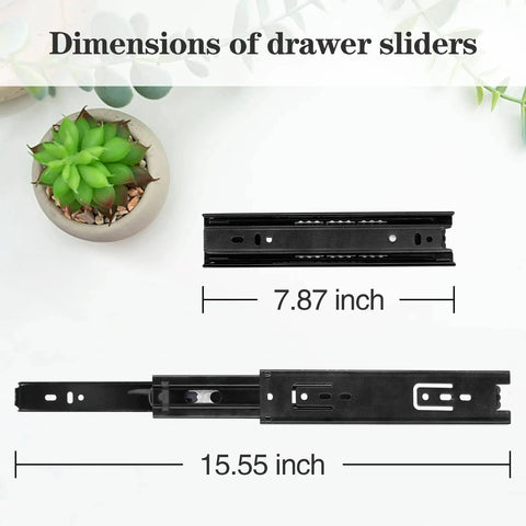 Two Pack 8 Inch Undermount Heavy Duty Drawer Slides For Cabinets And Furniture Built To Last shown with dimensions 7.87 and 15.55 inches