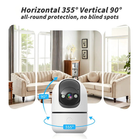 Indoor Security Camera Set With 5G And 2.4G WiFi, 360-Degree Pan Tilt, AI Motion Alerts, elegant living room view