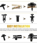 Diagram showing installation steps of 100 Piece Car Screws And Bolts Kit Heavy Duty Undertray Screws Auto Body Fender Screws Splash Guard Clips And Universal U Nuts Kit Universal For Most Cars Trucks SUVs Black.