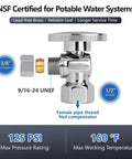 Angle Stop Valve One Half Inch FNPT To Three Eighths Inch Compression quarter-turn chrome brass valve specifications diagram