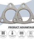 Two Pack 2.48 Inch Car Exhaust Pipe Gasket With 3 Bolt Flange Fits Most Cars Like A Glove Universal Fit High Temperature Sealing Graphite Asbestos Core And Galvanized Outer Layer Silver Replacement Modification Accessory image showing pair with product advantages.