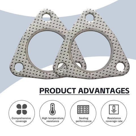 Two Pack 2.48 Inch Car Exhaust Pipe Gasket With 3 Bolt Flange Fits Most Cars Like A Glove Universal Fit High Temperature Sealing Graphite Asbestos Core And Galvanized Outer Layer Silver Replacement Modification Accessory image showing pair with product advantages.