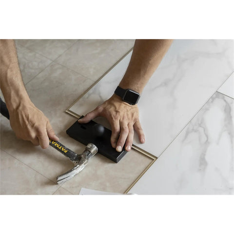 Using Bullet Pro Length Tapping Block For Vinyl Laminate Tile And Wood Flooring Extra Length For Longer Planks Lightweight And Durable Made In USA Tool 711P