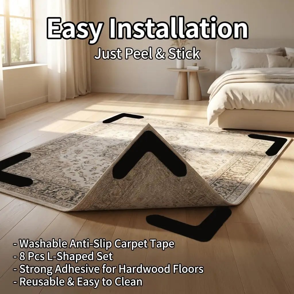 8 Pack L Shaped Rug Grippers, Anti Slip Tape ✓