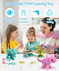 Take Apart Dinosaur Toys For Kids Aged 3 Through 7 With Electric Drill STEM Building Set Three Pack Featuring Pink Triceratops Green Tyrannosaurus Rex And Cyan Velociraptor Kid Friendly Hands On Construction Toy Gift Idea, kids assembling plastic dinos