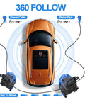 Powerful Electric Pressure Washer For Cars And Outdoor Cleanup around orange car with 25ft cable, water hose visible