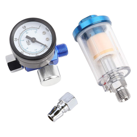 Inline Air Regulator Gauge For Spray Guns With Oil Water Trap Filter Separator One Quarter Inch Thread Pneumatic Air Line Filtration