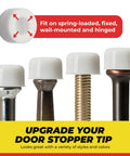 Rubber Door Stop Stud Replacement No Brainer Tips For Wall And Floor Protection, Doorstopper Bumpers And Spring End Caps, Universal Size White, Diy Home Improvement Clip On Caps To Stop Nicks On Hinges on various stopper tips