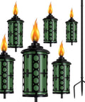 Outdoor Metal Torch Set Six Pack 59 Inch Citronella Garden Torches With 3 Prong Grounded Stake 16oz Fuel Wick