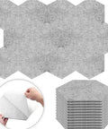 No Mess Peel And Stick Acoustic Foam Panels 5 Pack self adhesive sound damping tiles in hexagonal shape with peel strip.