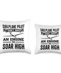 Soaring Sailplane Pilot Throw Pillow For Aviation Enthusiasts And Glider Lovers, two sizes with black text on white background.