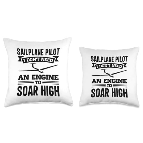 Soaring Sailplane Pilot Throw Pillow For Aviation Enthusiasts And Glider Lovers, two sizes with black text on white background.