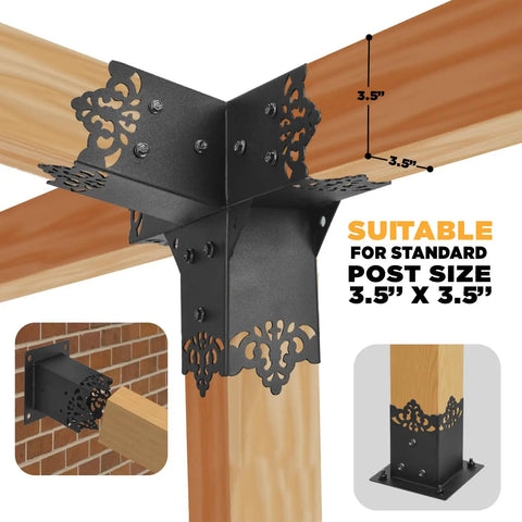 Beefy Heavy Duty Pergola Bracket Kit With 15 Degree Slanted Roof Wall Mount, Weatherproof Metal Extension Bracket For 4x4 Posts Raised Wood Shelving Support Inner 3.5x3.5 Inches Easy Mount