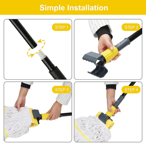 Heavy Duty Metal Mop Handle 58 Inch Industrial Mop Stick With Jaw Clamp Grip installation steps for secure mop head change